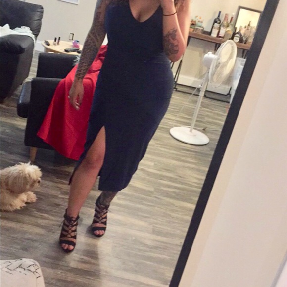 Navy textured halter dress Sz 10 - Picture 6 of 6